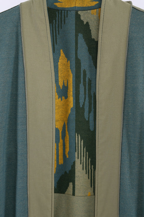 Reversible long coat in cotton blend jacquard with pockets